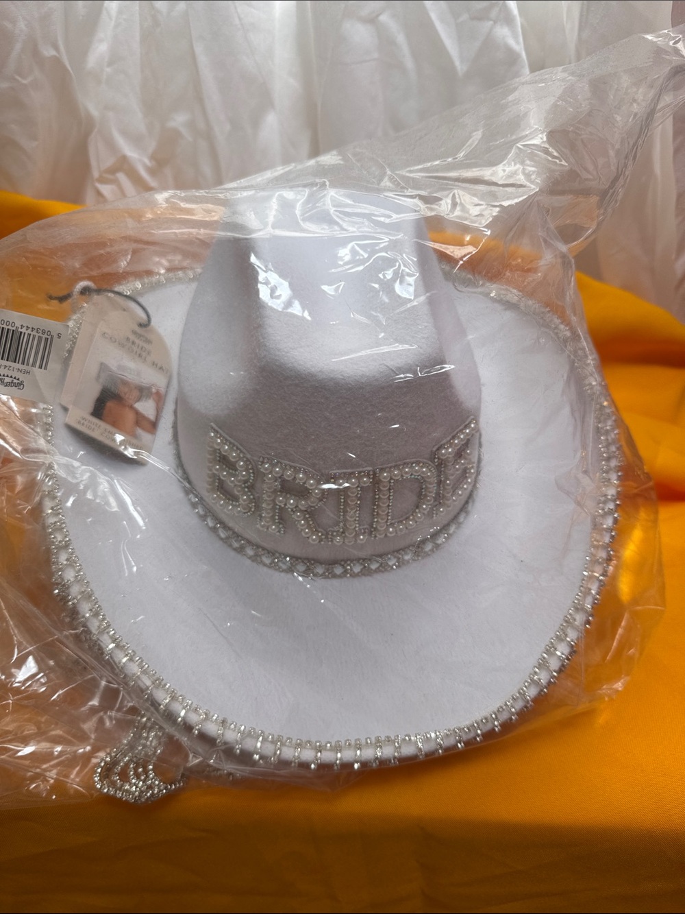 White Bridal Cowboy Hat with Rhinestone 'Bride' Detail